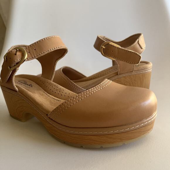 Clarks Women's Paizlee Bay Clog Style Block Heel Platform Sandals Tan Size 6 - Picture 11 of 12